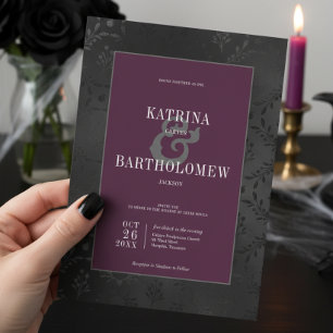 Mörk Gotham Black Blommigt Satin Damask Vin Bröllo Inbjudningar