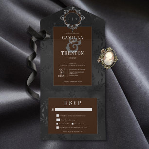 Mörk Gotham Black & Brown Blommigt Satin Middag