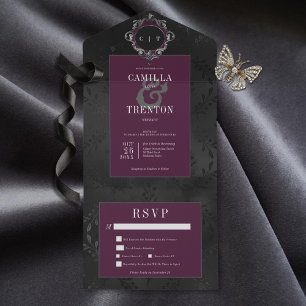 Mörk Gotham Black & Burgundy Blommigt Satin Middag