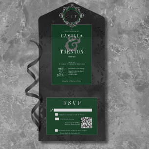 Mörk Gotham Black & Grönt Blommigt Satin QR-kod