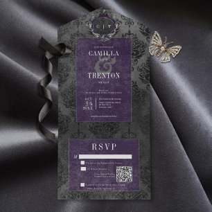 Mörk Gotham Black & Lila Damask QR-kod