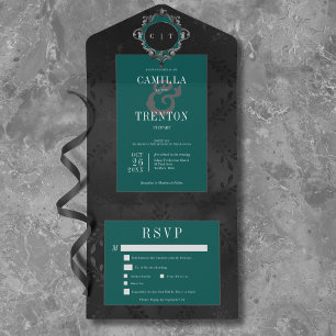 Mörk Gotham Black & Teal Blommigt Satin Middag