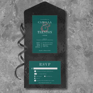Mörk Gotham Black & Teal Blommigt Satin Middag