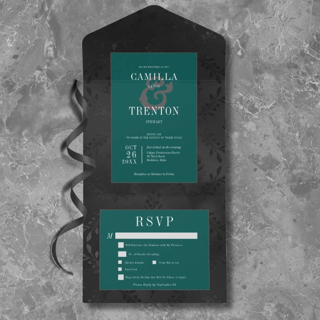 Mörk Gotham Black & Teal Blommigt Satin Middag (Skapare uppladdad)