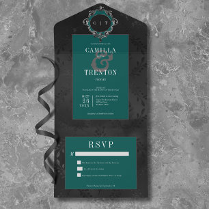 Mörk Gotham Black & Teal Blommigt Satin No Middag