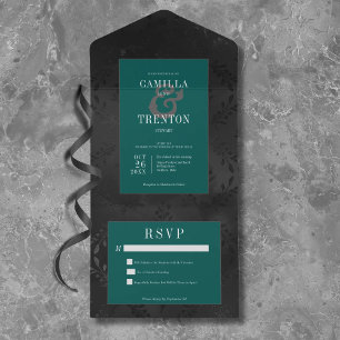 Mörk Gotham Black & Teal Blommigt Satin No Middag