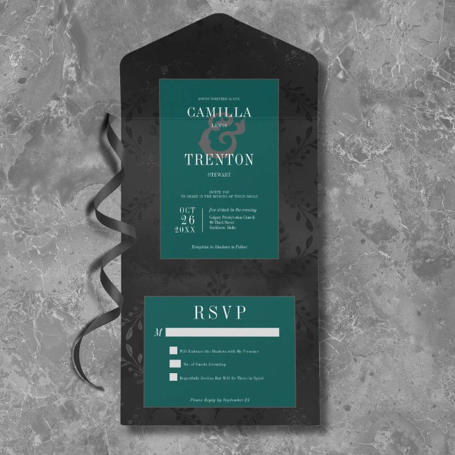 Mörk Gotham Black & Teal Blommigt Satin No Middag (Skapare uppladdad)