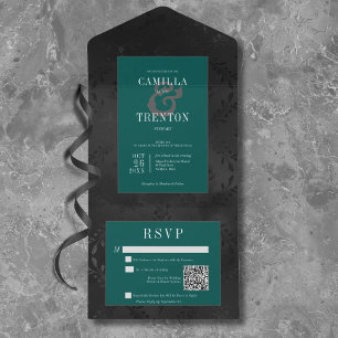 Mörk Gotham Black & Teal Blommigt Satin QR-kod