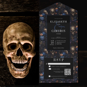 Mörk Gotham Vintage Blue Blommigt & Döskallars QR-