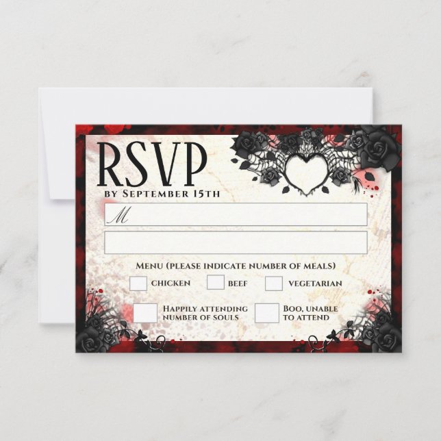 Mörk Gothic 3,5 x 5 Halloween Wed MENU-OSA OSA Kort (Framsida)