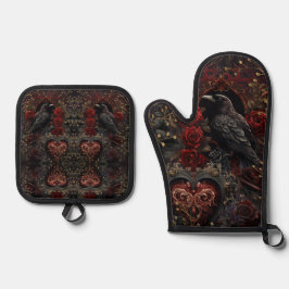 Mörk Gothic Beauty Röd ros Black Kråka Raven Bird