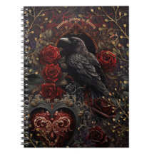 Mörk Gothic Beauty Röd ros Black Kråka Raven Bird
