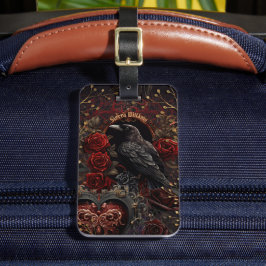 Mörk Gothic Beauty Röd ros Black Kråka Raven Bird Bagagebricka