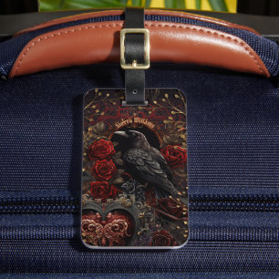 Mörk Gothic Beauty Röd ros Black Kråka Raven Bird Bagagebricka