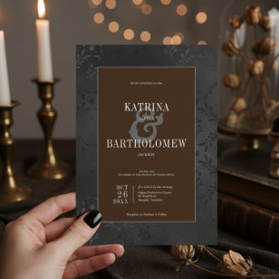 Mörk Gothic Black Blommigt Satin Damask Brown Inbjudningar