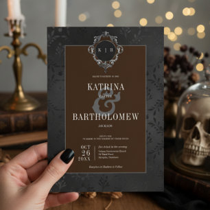 Mörk Gothic Black Blommigt Satin Damask Brown Inbjudningar