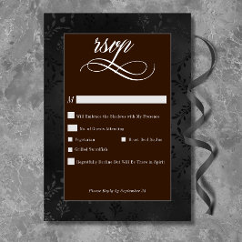 Mörk Gothic Black Blommigt Satin Damask Brown OSA Kort