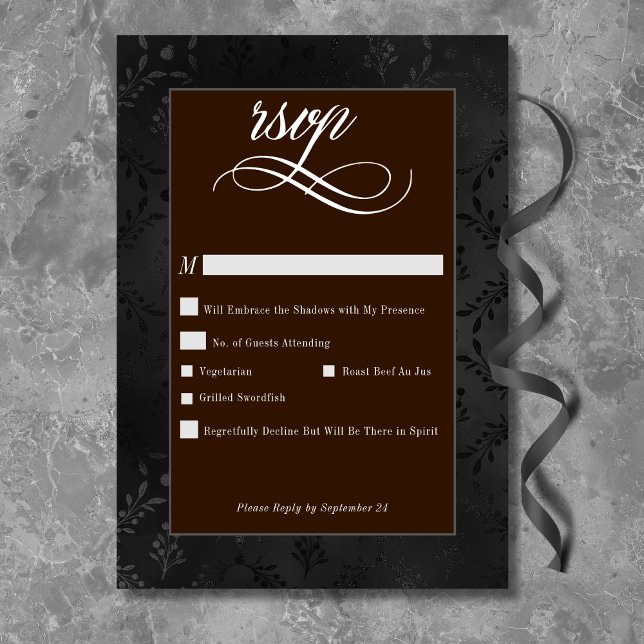 Mörk Gothic Black Blommigt Satin Damask Brown OSA Kort (Skapare uppladdad)