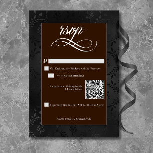 Mörk Gothic Black Blommigt Satin Damask Brown OSA Kort