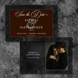 Mörk Gothic Black Blommigt Satin Damask Brown Phot Spara Datumet