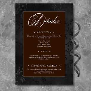 Mörk Gothic Black Blommigt Satin Damask Brown Tilläggskort