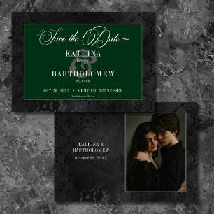 Mörk Gothic Black Blommigt Satin Damask Grönt Phot Spara Datumet