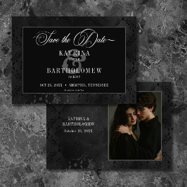Mörk Gothic Black Blommigt Satin Damask Photo Spara Datumet