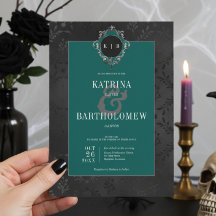 Mörk Gothic Black Blommigt Satin Damask Teal Bröll