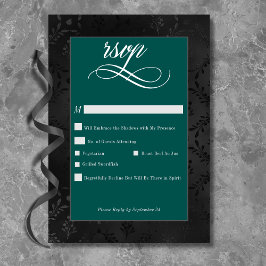 Mörk Gothic Black Blommigt Satin Damask Teal Bröll OSA Kort