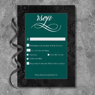 Mörk Gothic Black Blommigt Satin Damask Teal Bröll OSA Kort