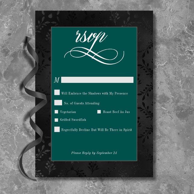 Mörk Gothic Black Blommigt Satin Damask Teal Bröll OSA Kort (Skapare uppladdad)
