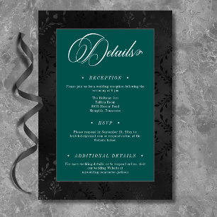 Mörk Gothic Black Blommigt Satin Damask Teal Bröll Tilläggskort