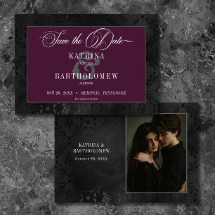 Mörk Gothic Black Blommigt Satin Damask Vin Photo Spara Datumet
