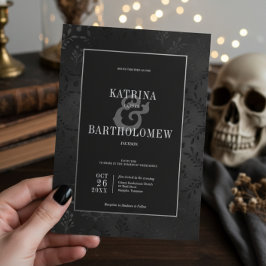 Mörk Gothic Black Blommigt Satin Damask Wedding Inbjudningar