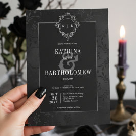 Mörk Gothic Black Blommigt Satin Damask Wedding Inbjudningar