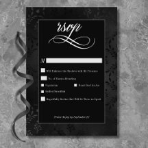 Mörk Gothic Black Blommigt Satin Damask Wedding