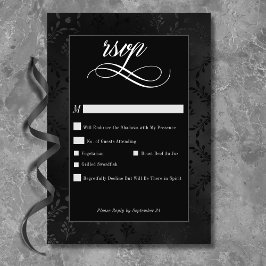 Mörk Gothic Black Blommigt Satin Damask Wedding OSA Kort