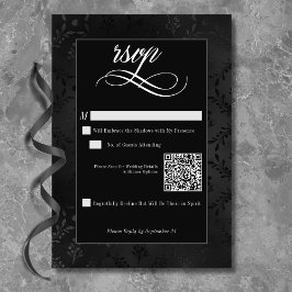 Mörk Gothic Black Blommigt Satin Damask Wedding QR OSA Kort