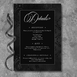 Mörk Gothic Black Blommigt Satin Damask Wedding Tilläggskort