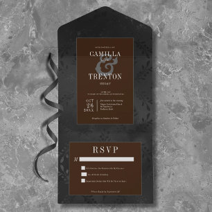Mörk Gothic Black & Brown Blommigt Satin - ingen m