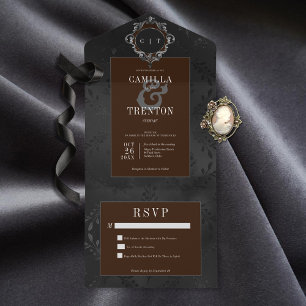 Mörk Gothic Black & Brown Blommigt Satin - ingen m