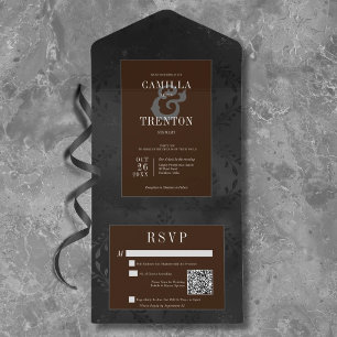 Mörk Gothic Black & Brown Blommigt Satin QR-kod
