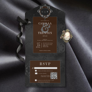 Mörk Gothic Black & Brown Blommigt Satin QR-kod