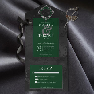 Mörk Gothic Black & Emerald Blommigt Satin No Midd
