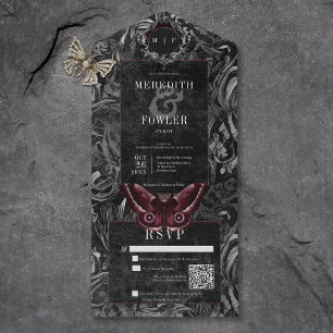 Mörk Gothic Black & Grått Filigree Moth QR-kod