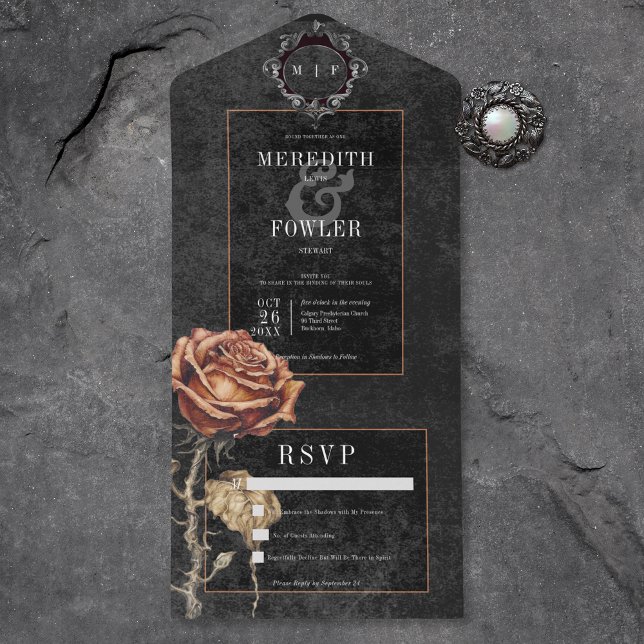 Mörk Gothic Black & Grått Rust Ro No Middag (Also available with a QR code or with dinner selection options.)