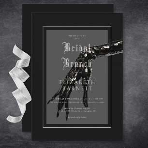 Mörk Gothic Black Sequin Hand Möhippa Brunch Inbjudningar