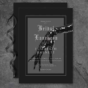 Mörk Gothic Black Sequin Hand Möhippa Luncheon Inbjudningar