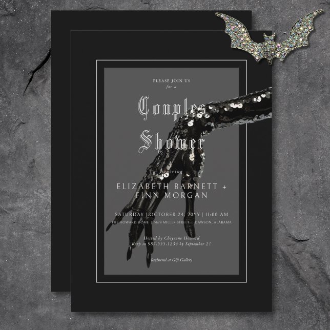 Mörk Gothic Black Sequin Hand Par Shower Inbjudningar (Dark Gothic Black Sequin Hand Couples Shower Invitation)