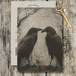 Mörk Gothic Black & Tan Raven Couple Bröllop OSA Kort